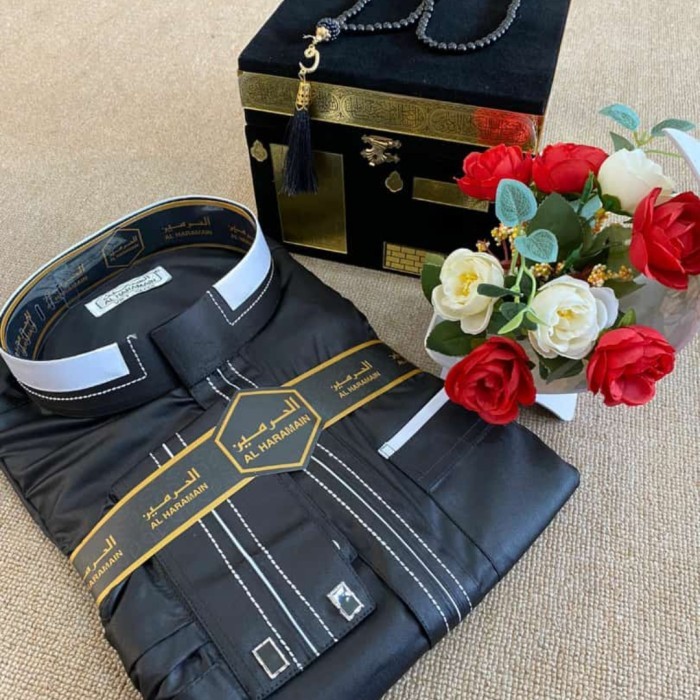 Jubah / Gamis Pria Haramain Hitam + Jubah Al Haramain Premium Manset
