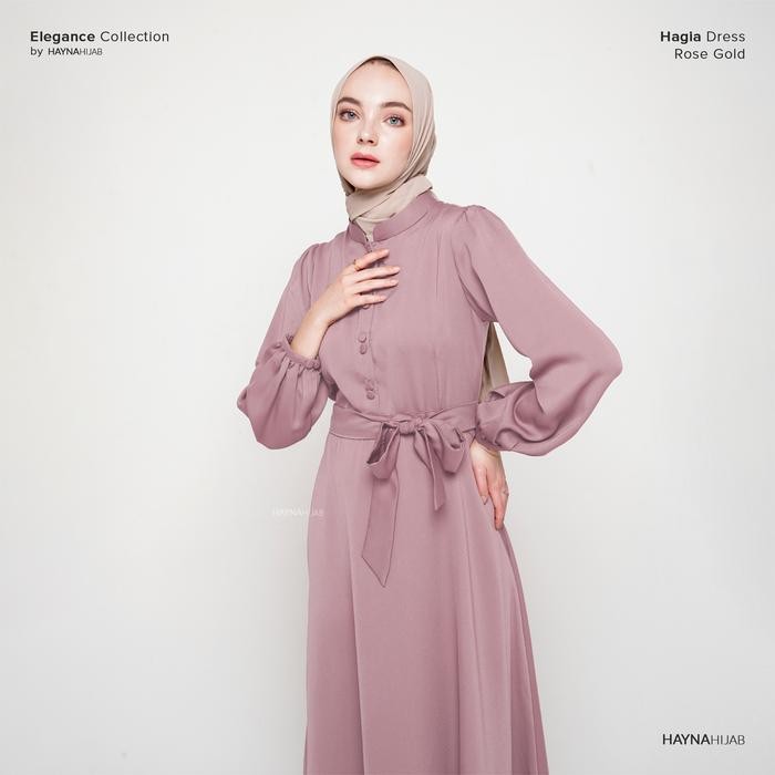 Hayna Hagia Dress (Rose Gold) - Dress Kondangan Daily Dress Busui Friendly Gamis Wanita Muslim