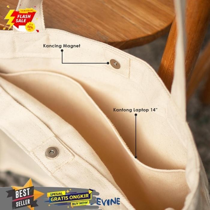 DISKON SEVINE TOTEBAG KANVAS DAISY TAS WANITA TOTE BAG KANTONG LAPTOP KULIAH SEKOLAH KERJA Y2K QUOTE