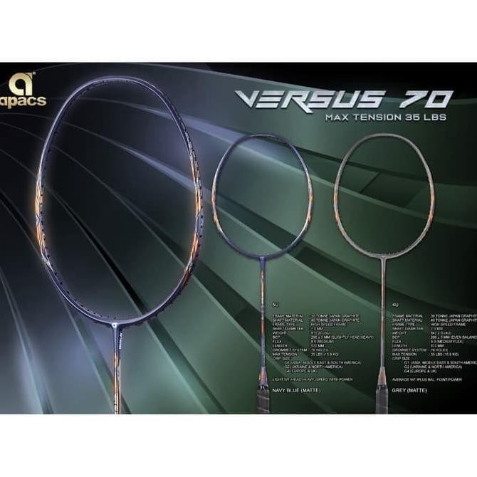 Raket Badminton APACS VERSUS 70 - ORIGINAL 4U DAN 5U TENSION 35LBS Terlaris