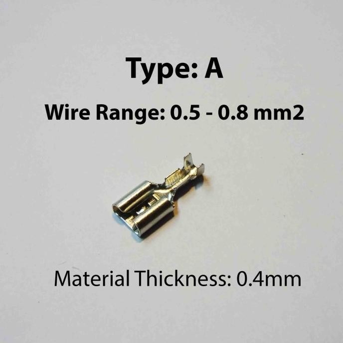 #####] Skun Kabel Female Gepeng 7,7x19.5mm. Tipe A. Ukuran kabel 0,5-0,8 mm2