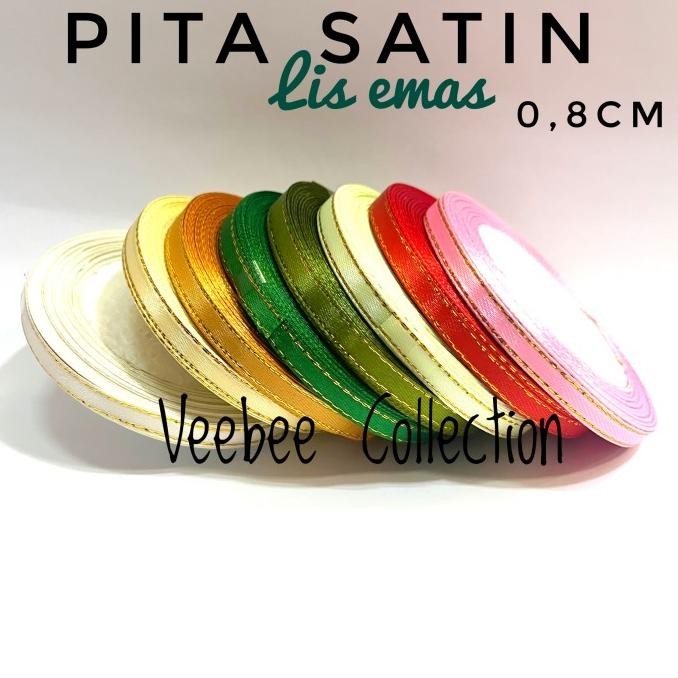 

{{{{}}] Pita Satin Lis Emas 0,8cm/ Pita satin hias hampers/ pita roll