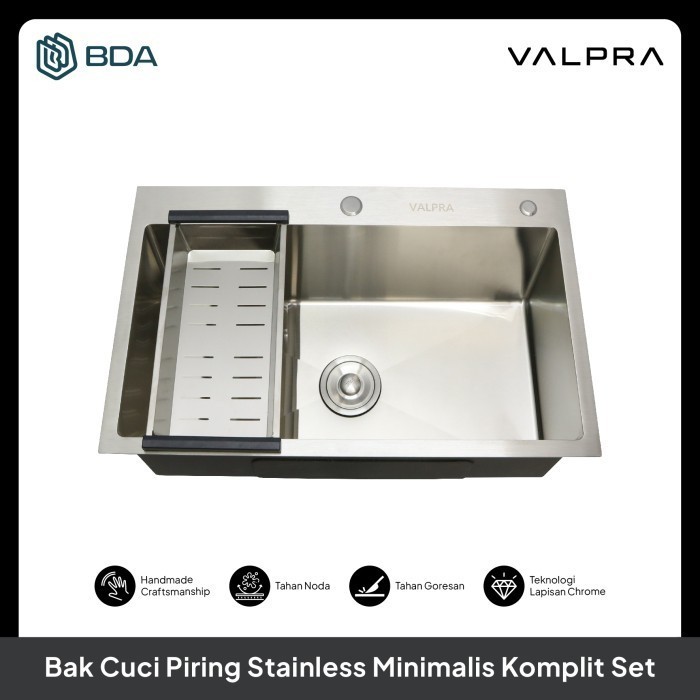 Valpra Kitchen Sink 1 Lubang Wastafel Cuci Piring Tempat Cuci Piring Stainless Bak Cuci Piring Stain