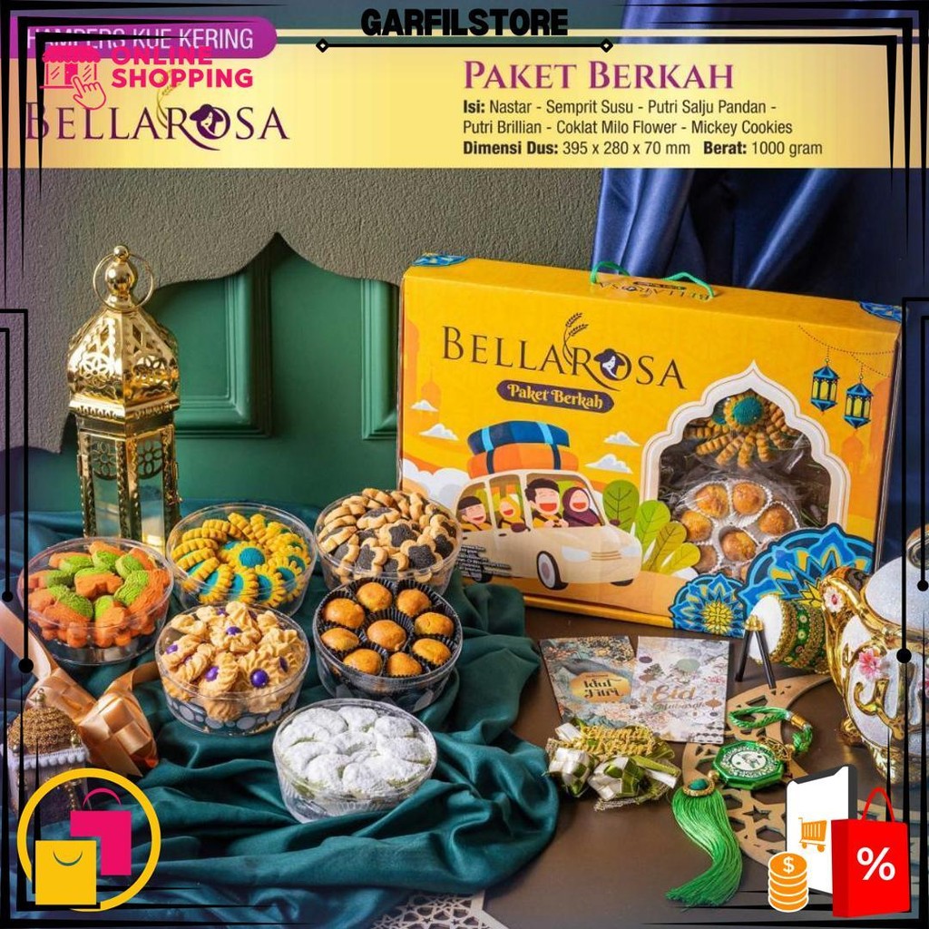 

Paket Kue Lebaran Bellarosa Paket Platinum ( Berat 1Kilo ) / Paket Kue Kering D Best Seller