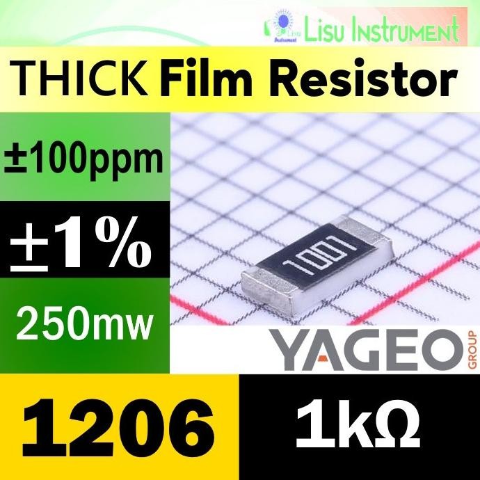 Terbaru (25) 1k 1206 1% 250mW Thick Film Resistor SMD 200V 100ppm/C 1k 1001 RC1206FR-071KL YAGEO lis