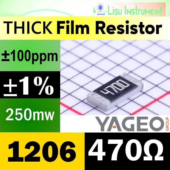 Murah (25) 470 1206 1% 250mW Thick Film Resistor SMD 200V 100ppm/C 470R 4700 RC1206FR-07470RL YAGEO 