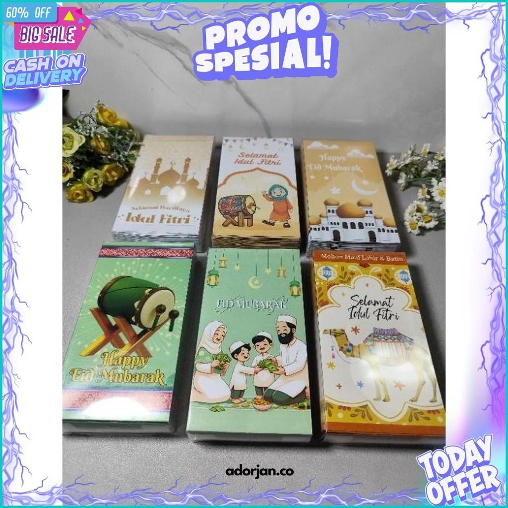 

Amplop Lebaran Idul Fitri Ukuran Besar 7,5 X 16 Cm (1 Pack 50Lembar ) Uang Tanpa Di Lipat Kemasan Mika Karakter Islamik Kualitas Impor Kilat