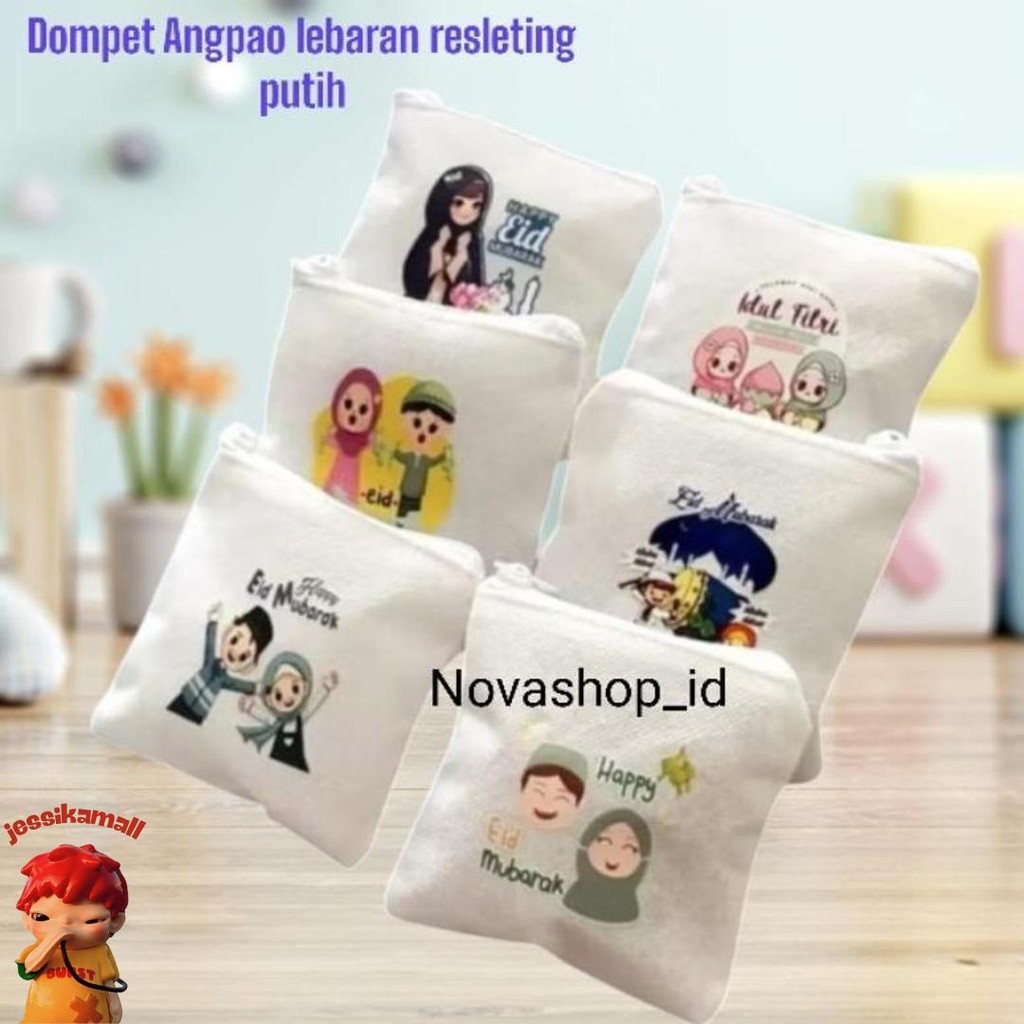

(Isi 12Pcs) Dompet Angpao / Amplop Putih Resleting Lebaran Idul Fitri Murah