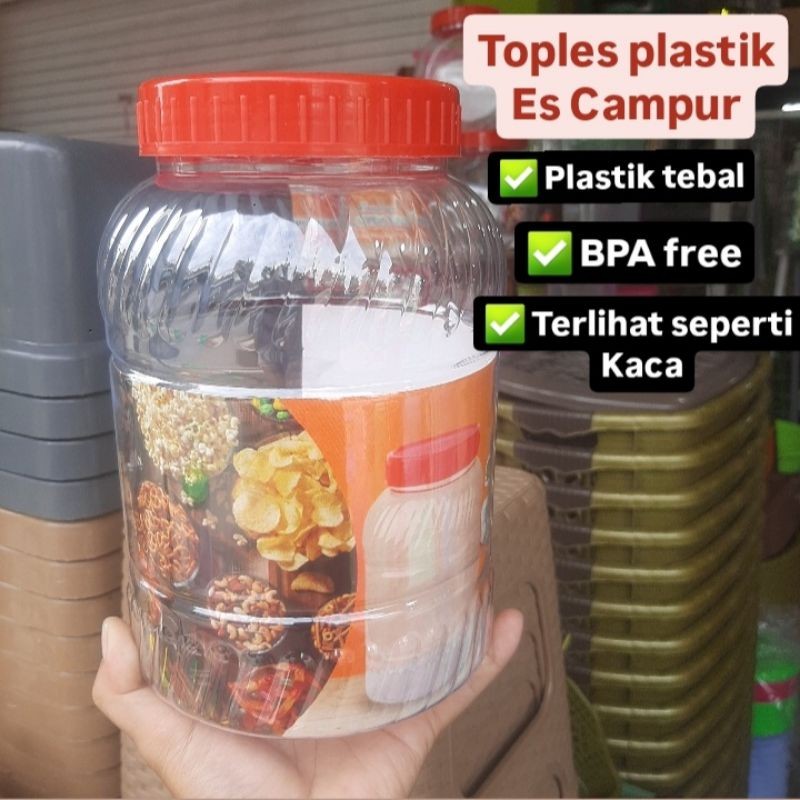 Toples plastik tabung TP5 / pet / kue kering / kerupuk / ulir tutup merah / silinder / polos / gula 