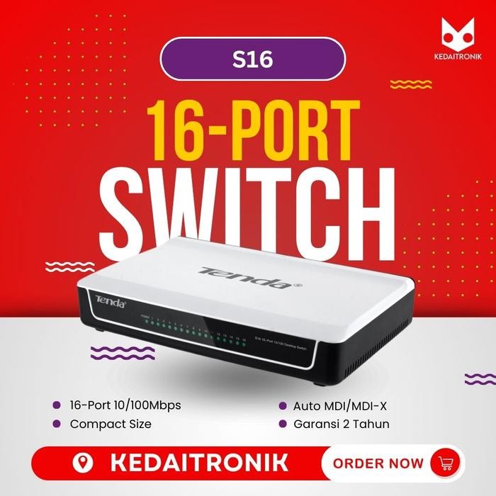 Switch Hub Tenda S16 16 Port Desktop Switch Lan Internet 16P Rj45 Link