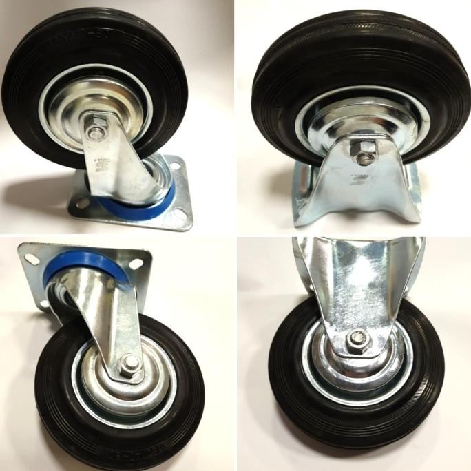 Roda Gerobak Troli Karet 6 Inch (2 Hidup 2 Mati) Original Dan Terpercaya