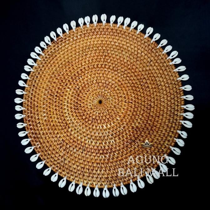 :::::::] Placemat rotan/alas piring rotan kombinasi kerang/tatakan piring 35cm