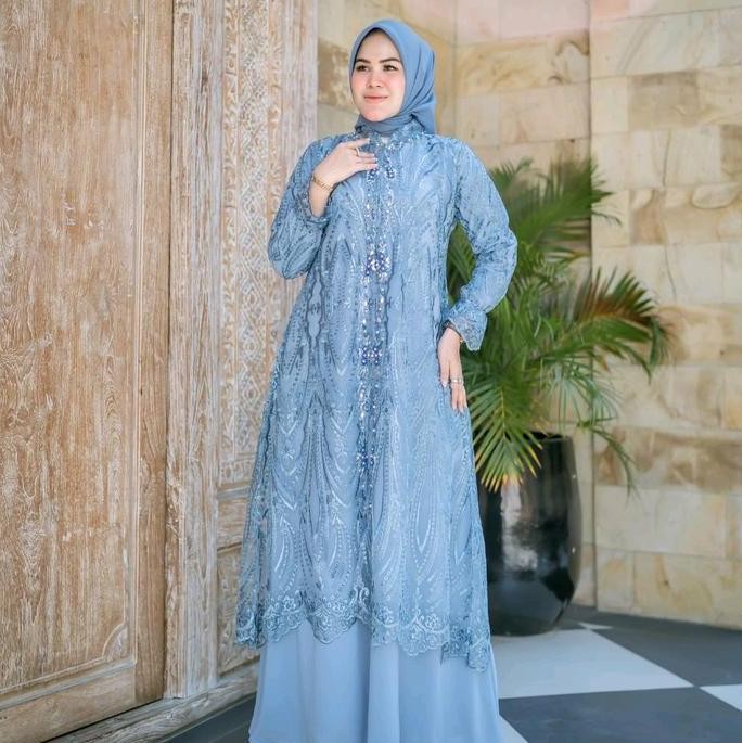 KEBAYATANAHABANG - GAMIS PESTA OUTER   GAMIS SAKURA  GAMIS CARDIGAN Bunga Dress Tile Wanita Ceruty M