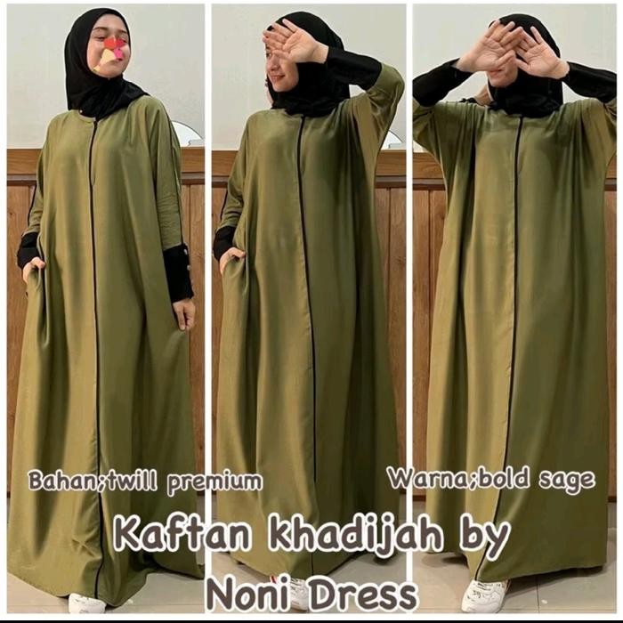 Noni Dress Kaftan Khadijah Gamis Maxi Bigsize Lengan Kelelawar Twill Premium Muslim