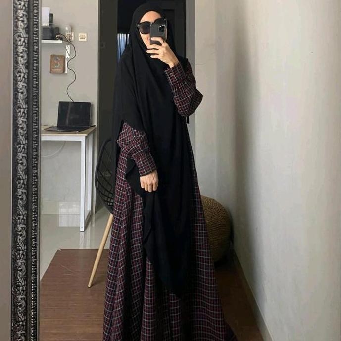 BEST SELLER ABAYA FLANEL YURAISA | DRESS GAMIS FLANEL MOTIF KOTAK-KOTAK WANITA KEKINIAN