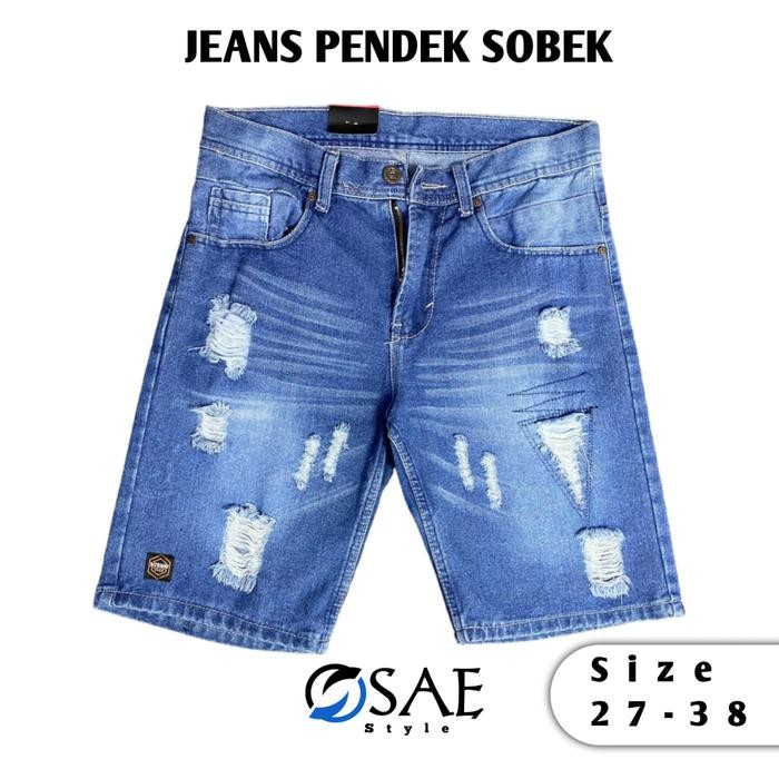 Celana Pendek Pria Jeans Sobek Super Jumbo Besar Denim Distro Dewasa