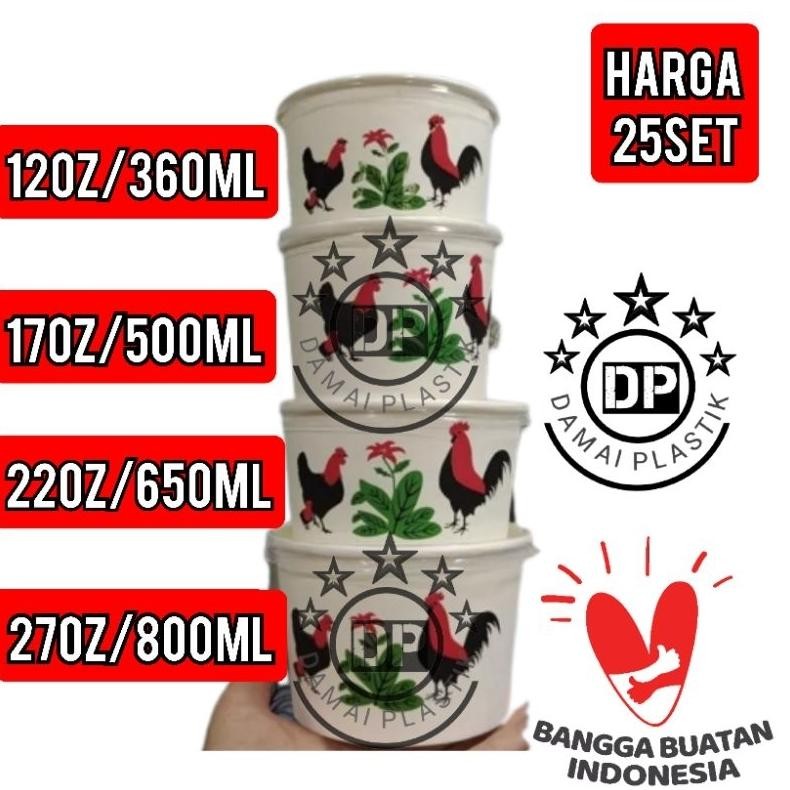 Bisa COD Mangkok Mangkuk Ayam Jago Peper Bowl Paper Cup Rice Bowl Kertas Mie Ayam Mangkok Nasi 12oz 