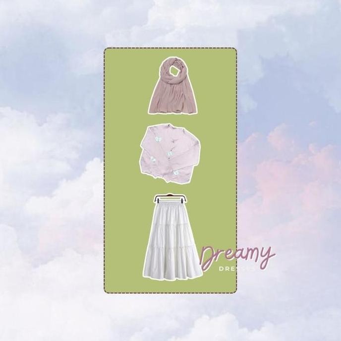 3In1 Set 124 - One Set Korean Style One Set Oneset Hijab Blouse Cardigan Kupu-Kupu Cardigan Butterfl