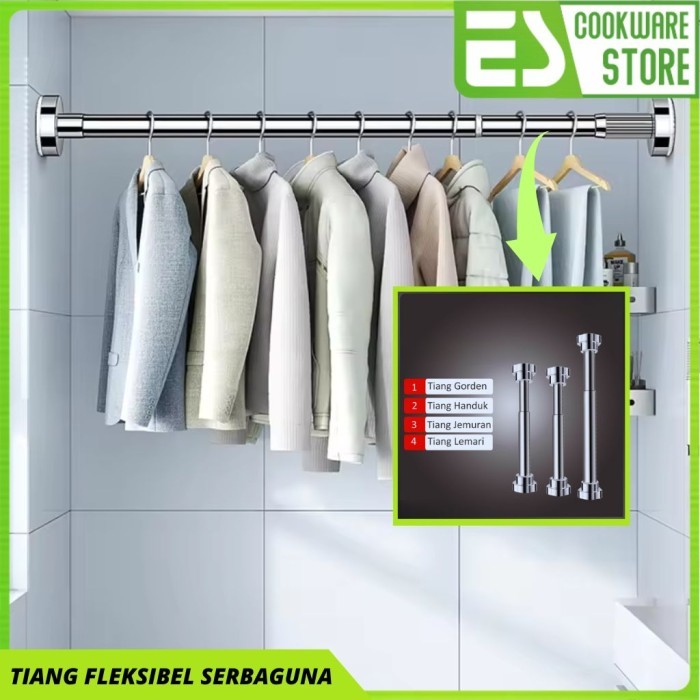 ES Tiang Gantungan Serbaguna Teleskopik Tiang Gantungan Baju Hanger
