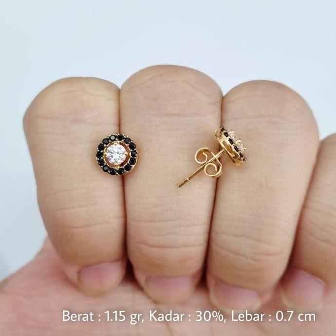 Giwang / Anting Emas Tusuk Chelsea Mata Hitam Kadar 30% (6K) - M2