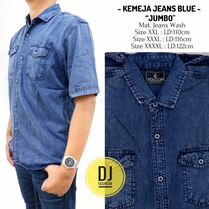 KEMEJA JEANS JUMBO PRIA LENGAN PENDEK KEREN MODIS