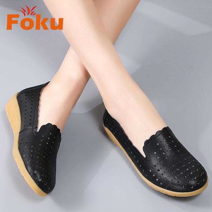 FOKU Sepatu Flat Wanita Sepatu Kulit Wanita Flatshoes Karet Terlaris