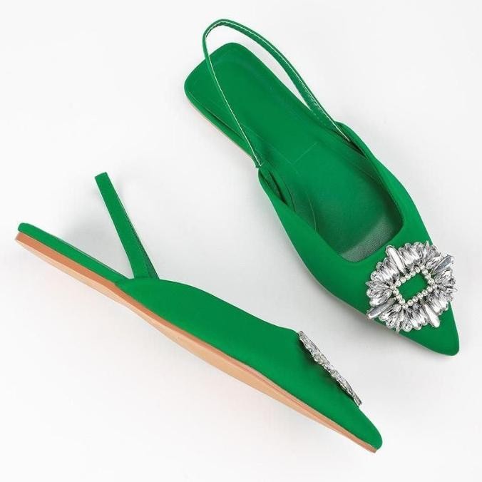 SANDAL MULES FLAT SHOES WANITA SENDAL TEPLEK PESTA BRANDED KRISTAL ORI Terlaris