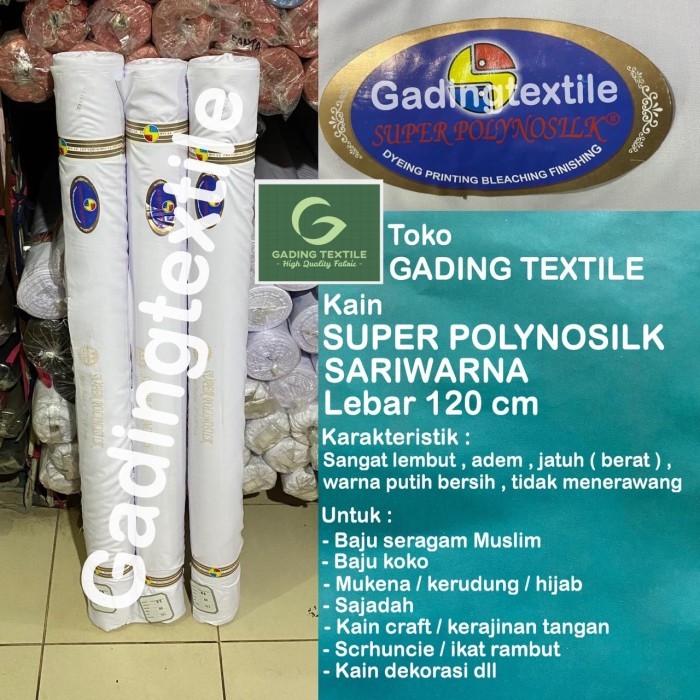 Kain POLINO SILK SARI WARNA lebar 120 cm PER ROLL baju koko mukena