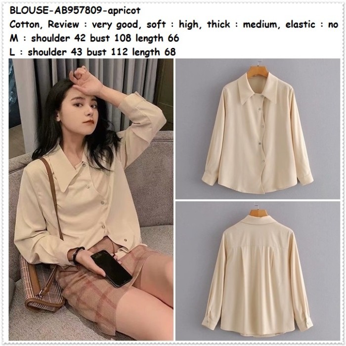 Ab957809 Baju Atasan Kerja Kemeja Wanita Blouse Korea Import Cream