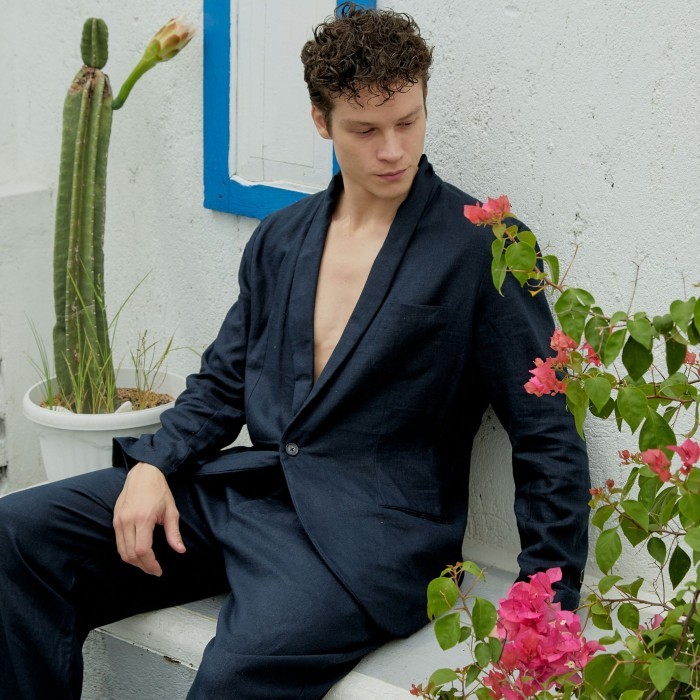 Outer Linen Set Pria Panjang Biru Navy by REMEDY - Durban Blazer Set