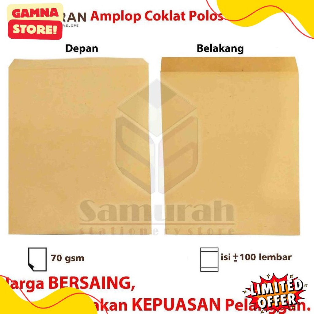 

Amplop Kertas Coklat Garan Ukuran Map 29 X 40 Cm / Amplop Dokumen Besar 1 Pak Isi 100 Lembar Tebal 70 Gsm / Gram 29X40 Diskon