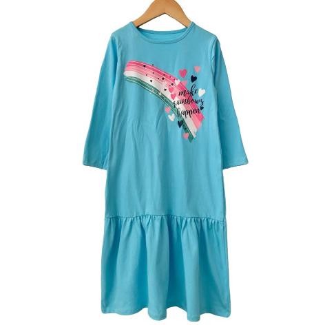 Gamis Kaos Anak Aplikasi Sablon Warna Biru Muda