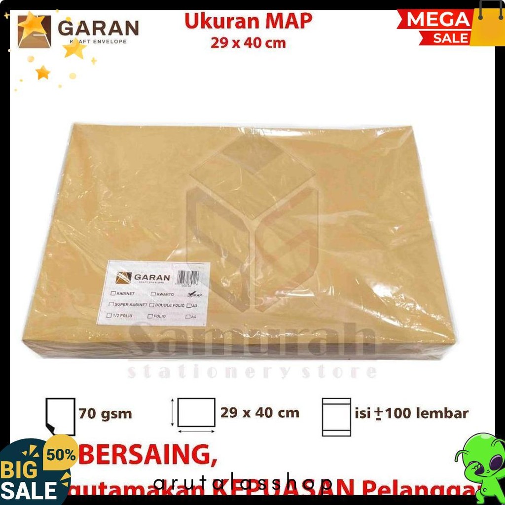 

Amplop Kertas Coklat Garan Ukuran Map 29 X 40 Cm / Amplop Dokumen Besar 1 Pak Isi 100 Lembar Tebal 70 Gsm / Gram 29X40 Terlaris! Produk Ini Banyak Dicari