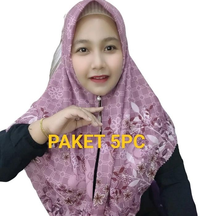 PAKET HEMAT HIJAB ZIPER MOTIF 5PC Instan Mewah Zipper Muslim Mutiara hijab motif
