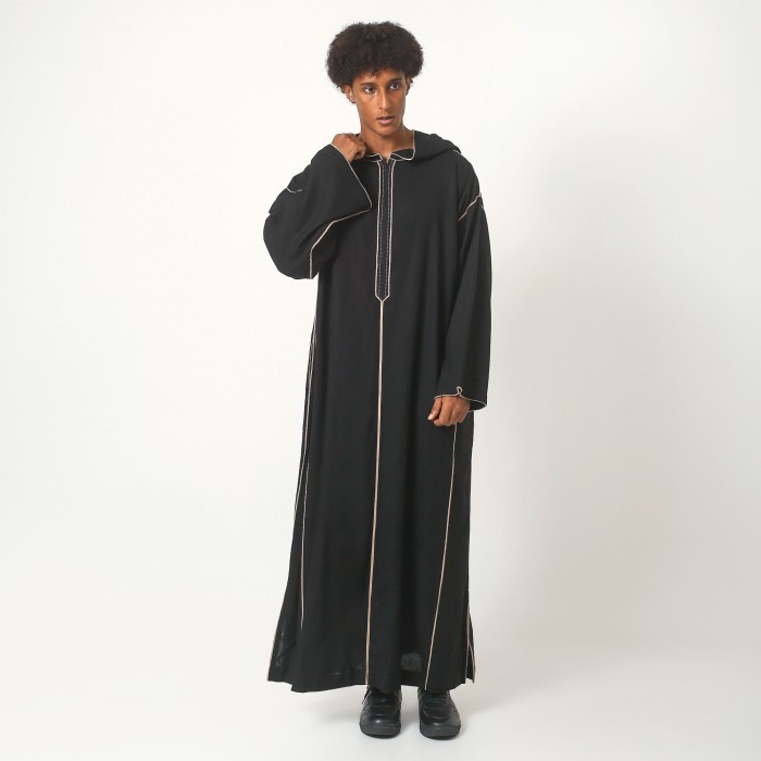 Gamis Hoodie/Kapucong/Djellaba Maroko/Jalabah Jubah Linenviscose Hitam Terlaris Best Quality Asli