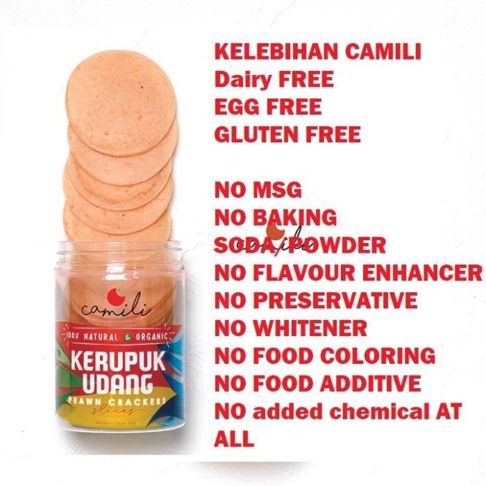 

CAMILI KERUPUK UDANG ASLI MSG, PENGAWET, EGG & GLUTEN FREE
