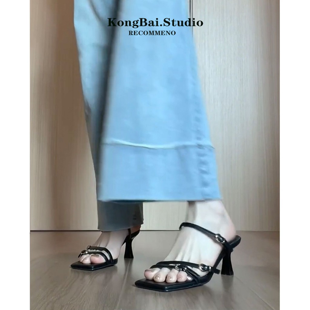 Silver Strap Sandals for Women Open Toe Stiletto High Heels Korean Style High-end Feel