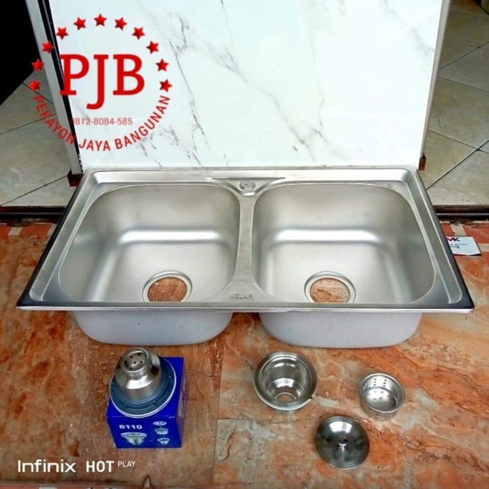 kitchen sink 2 lubang stainles / bak cuci piring 2 lubang velar D7843
