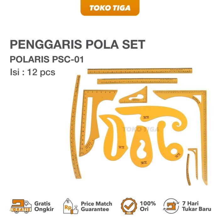 

Penggaris Pola Set / Pattern Ruler POLARIS Isi 9 Set 12 Pcs (PSC-01)