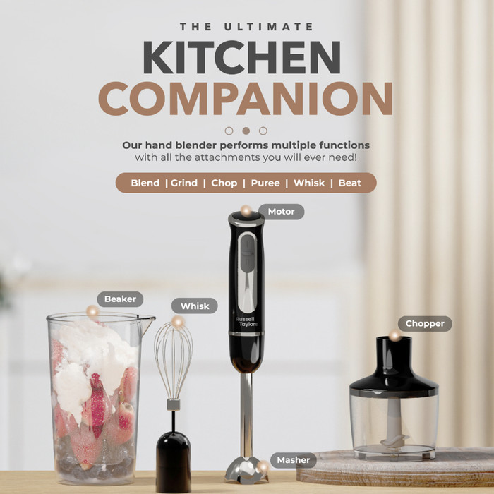 

Russell Taylors Multifunction Hand Blender Food Processor (600W) HB-6