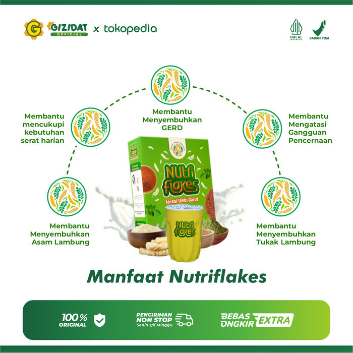 

NUTRIFLAKES SEREAL SEHAT UMBI GARUT ATASI ASAM LAMBUNG DAN MAAG & MAKANAN UNTUK GANGGUAN PENCERNAAN