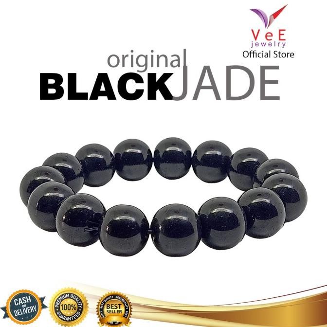 Sale Gelang Black Jade Batu Giok Cina Asli 13Mm Hitam Pekat - Vee Pria