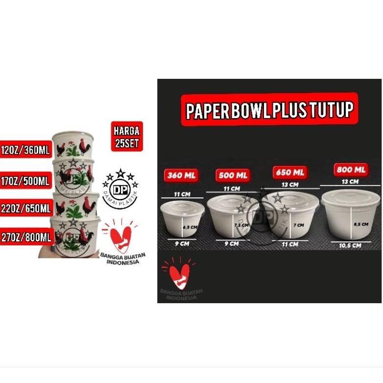 Bisa COD Mangkok Mangkuk Ayam Jago Peper Bowl Paper Cup Rice Bowl Kertas Mie Ayam Mangkok Nasi 12oz 