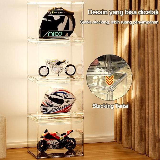 Kabinet Pintu Ganda Mainan Besar Helm Tas Kulit Kotak Penyimpanan Lemari Penyimpanan Magnetik Akrili