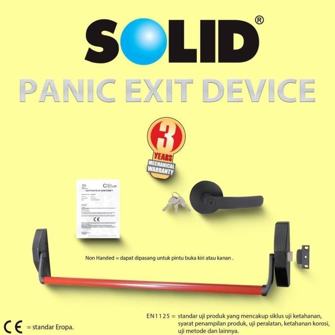 Panic Bar Solid PED 310+016 Red+Black/Handle Pintu Emergency/Darurat