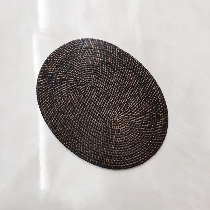 $$$$] Tatakan Piring Rotan Oval Hitam Placemat Rattan Alas Dekorasi Meja