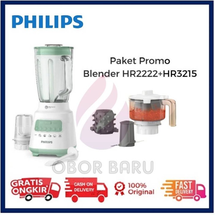 Paket Blender Philips Kaca Hr2222 + Chopper Daging + Sambel Maker