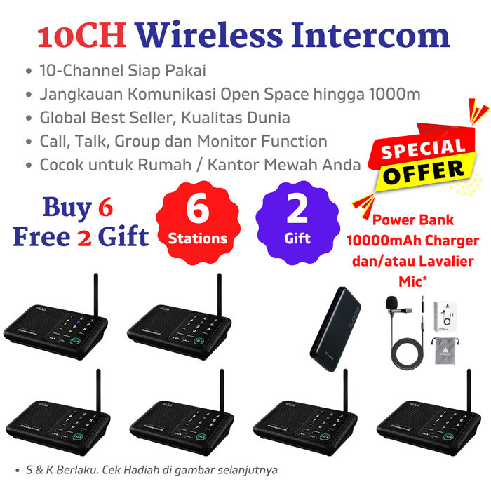 Modern FM Wireless Intercom 10CH - Interkom Interphone Paket 6 Pcs