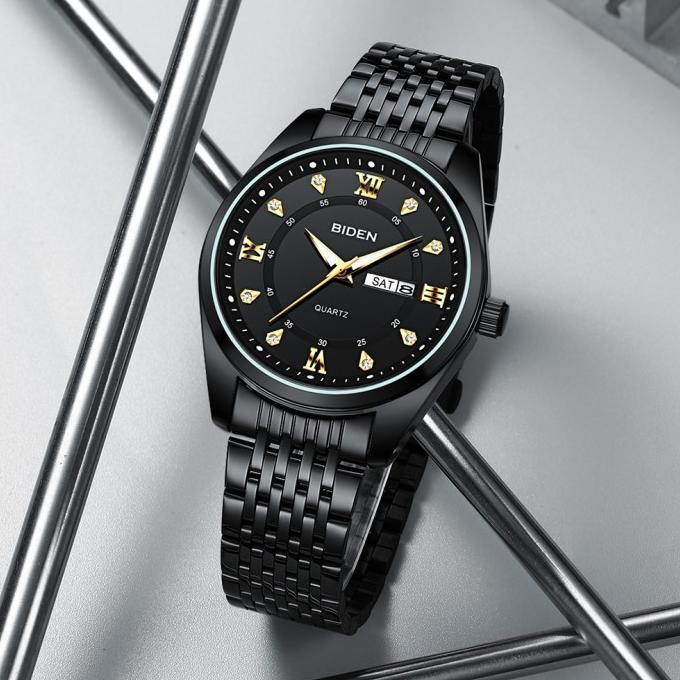 Sale Biden Jam Tangan Pria Original Kalender Luminous Tali Stainless Steel