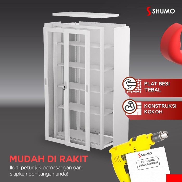 

SHUMO SUPER WHITE LEMARI ARSIP BESI 2 PINTU SLIDING KACA